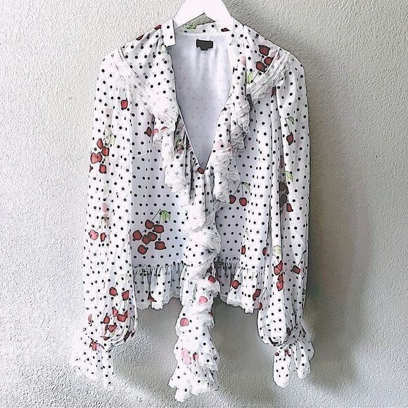 Revolve NBD White Ruffle Blouse Maraschino Top in Cherry Dot NWOT S - Picture 3 of 15